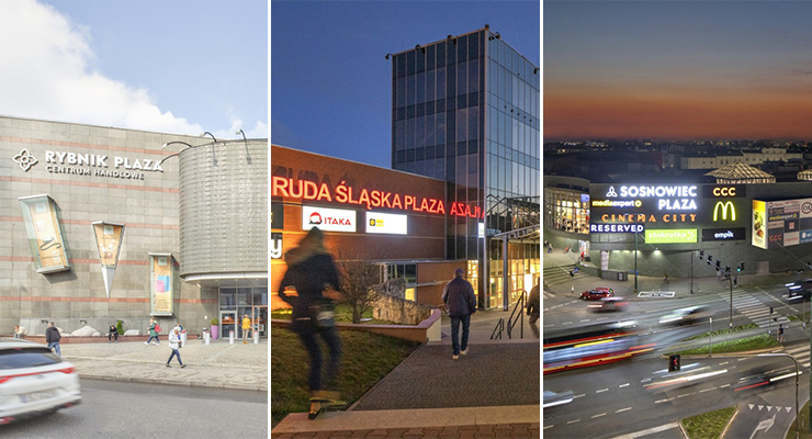 Left-to-right: Rybnik Plaza, Ruda Śląska Plaza, and Sosnowiec Plaza. /// credit: Focus Estate Fund